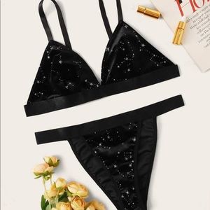 Star Print Velvet Lingerie Set